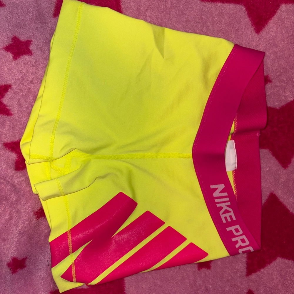 Nike Pro Women's Yellow and Pink Shorts